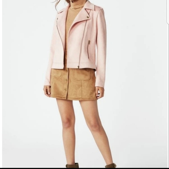 Justfab Casual Mellow Rose Faux Suede Moto Jacket - Picture 3 of 8